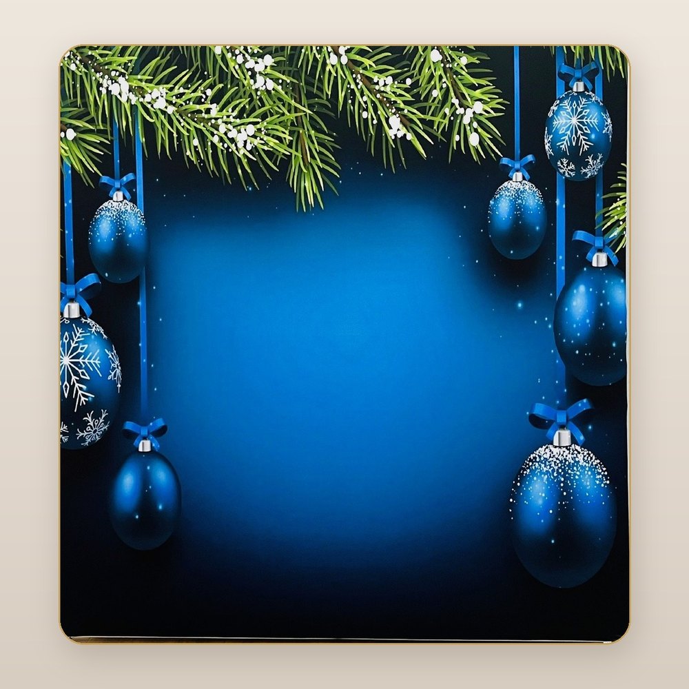 Blue ornaments holiday photo booth backdrop