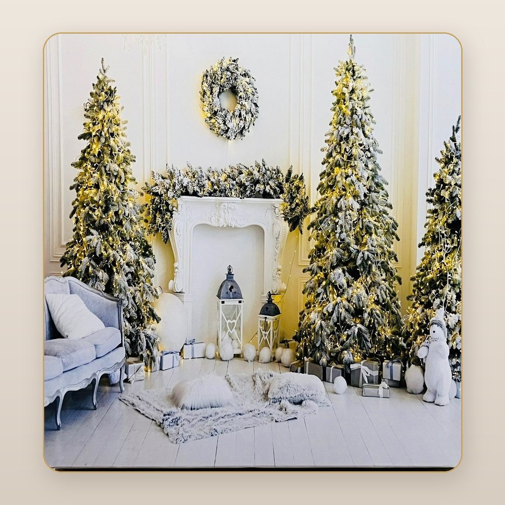 Winter fireplace holiday photo booth backdrop